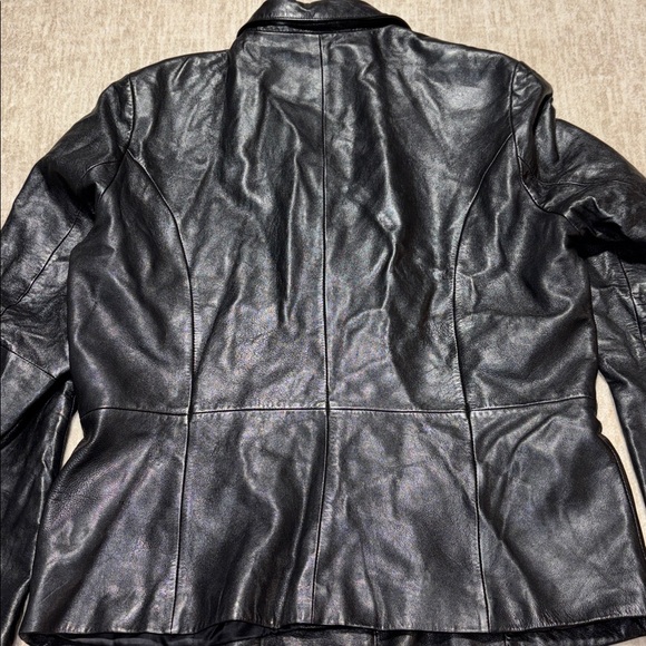 Women's 16 tall Genuine leather jacket black blazer style coat - Picture 6 of 7